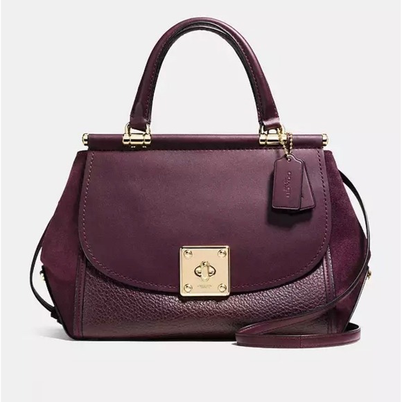 Coach Burgundy Drifter Carryall Leather Suede GoldSatchel Purse Handbag
